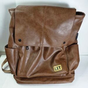 LXY Vegan Leather Backpack Vintage Laptop Bag Brown School Travel USB Port